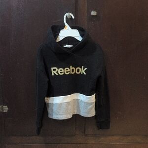 Reebok Black Hoodie with White and Gray Hem